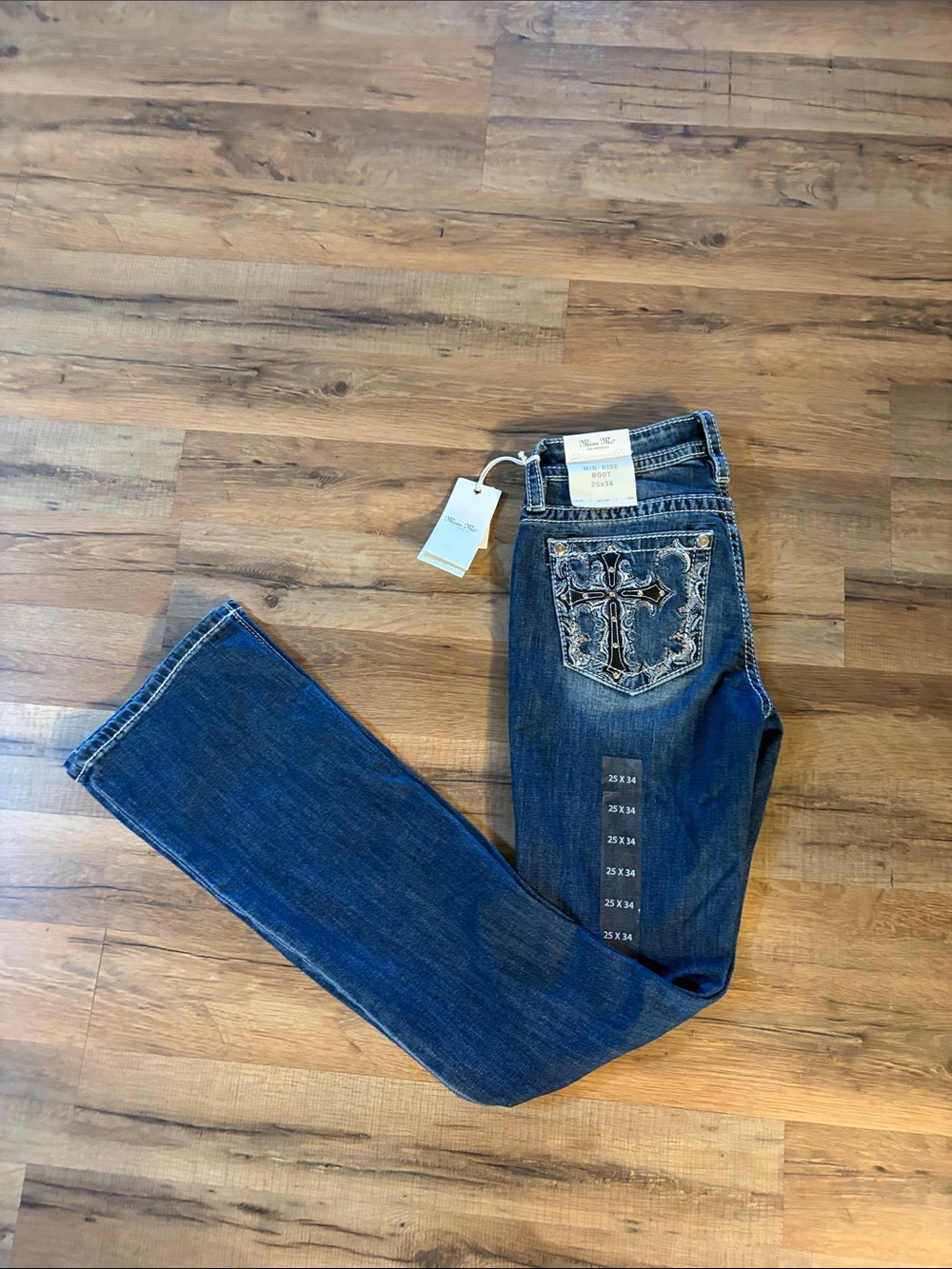 Miss Me Dark Blue Bootcut Jeans with Embellished Cross Pocket
